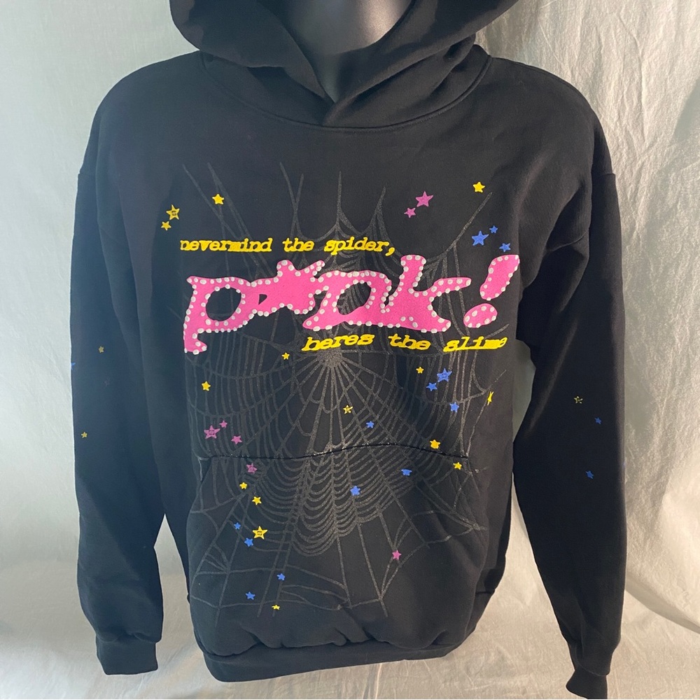 Sp5der Worldwide Punk Hoodie Size Large Black Pink Yoyng Thug Spider Web Hood